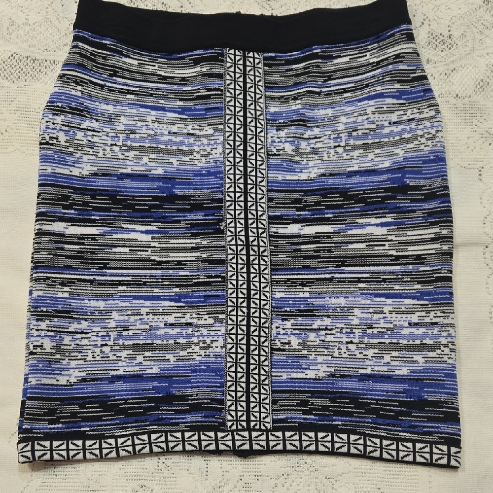 Parker Blue and Black Geometric Pencil Skirt